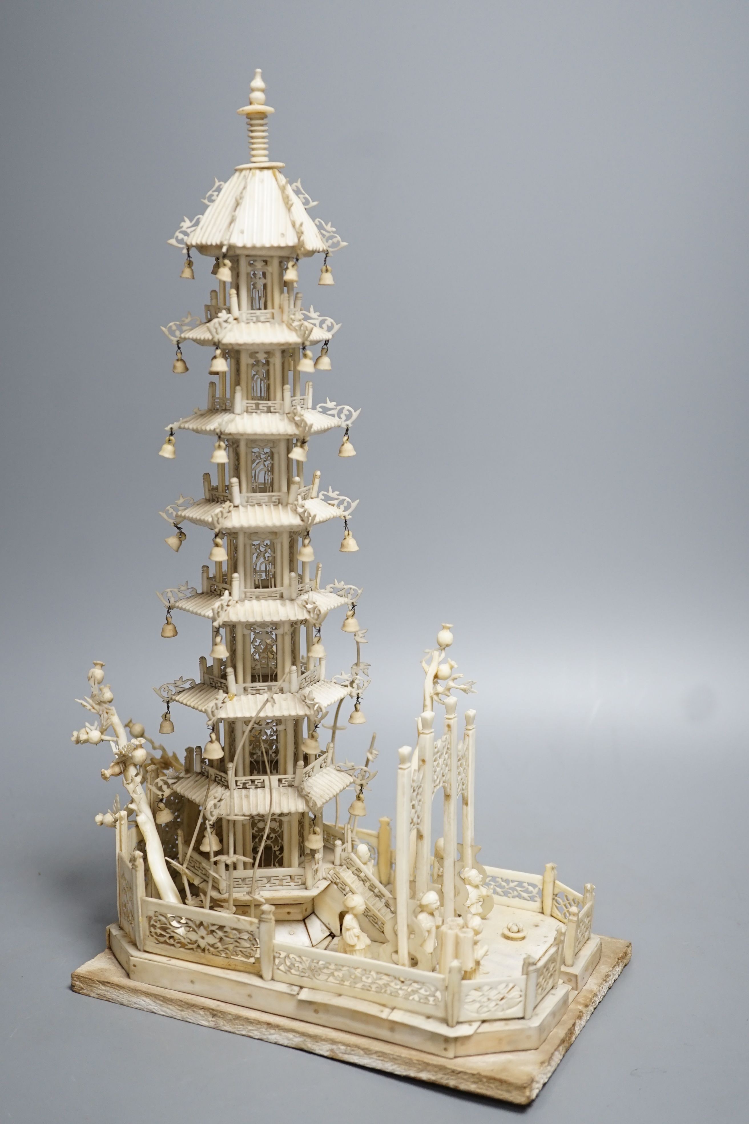 An early 19th century century Chinese carved ivory model of a seven-tiered pagoda 33cm